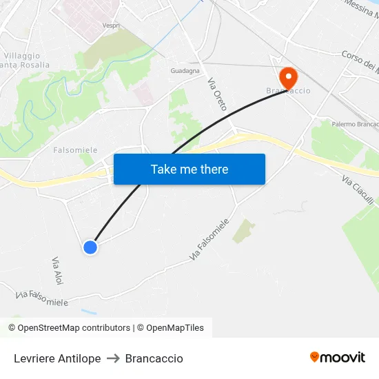 Levriere Antilope to Brancaccio map