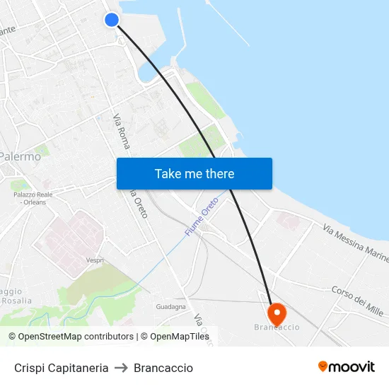 Crispi Port Authority to Brancaccio map