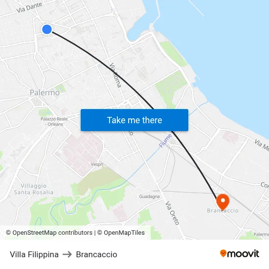 Villa Filippina to Brancaccio map