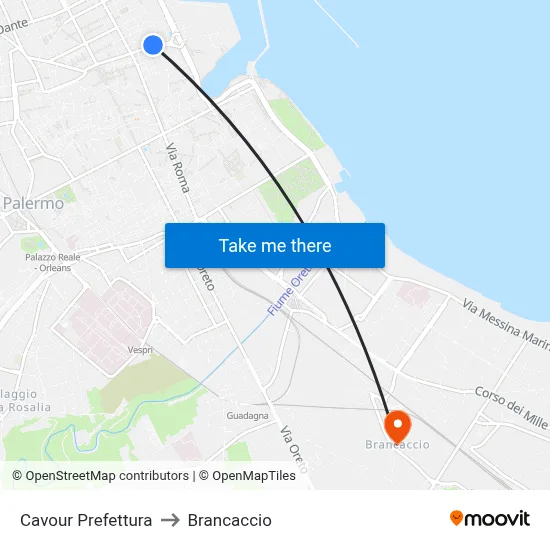 Cavour Prefecture to Brancaccio map