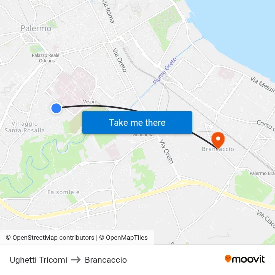 Ughetti Tricomi to Brancaccio map