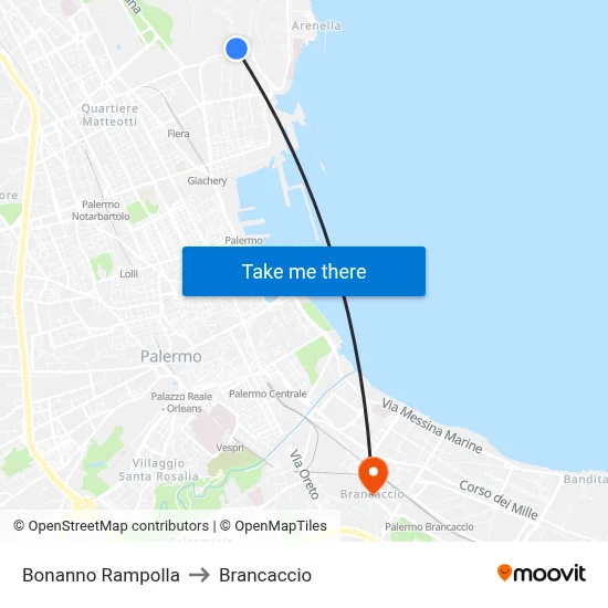 Bonanno Rampolla to Brancaccio map