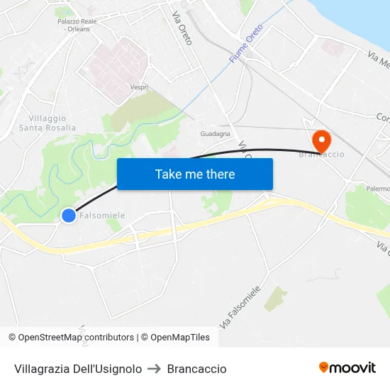 Villagrazia Dell'Usignolo to Brancaccio map