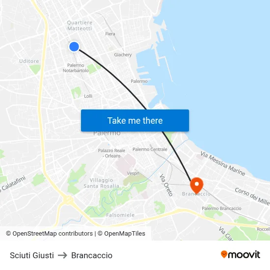 Sciuti Giusti to Brancaccio map