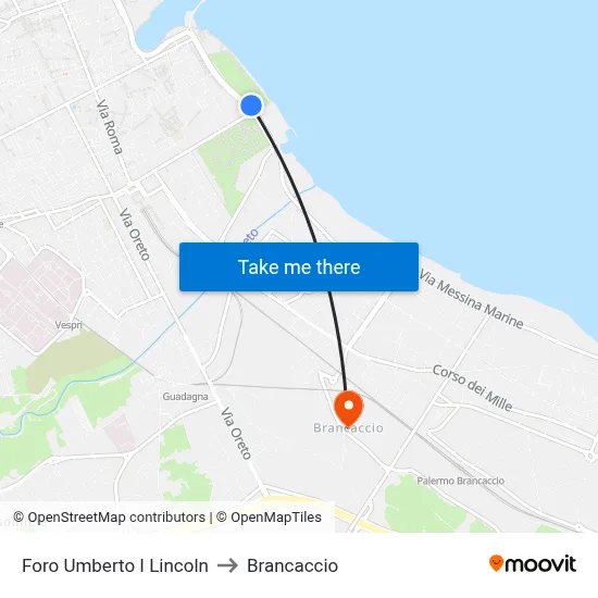 Foro Umberto I Lincoln to Brancaccio map
