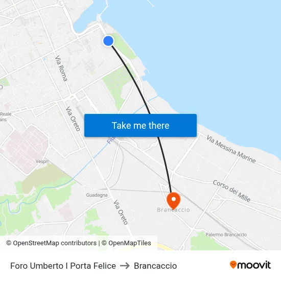 Foro Umberto I Porta Felice to Brancaccio map