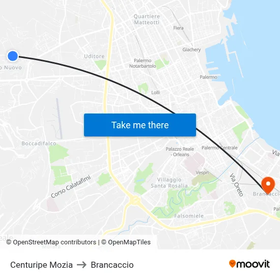 Centuripe Mozia to Brancaccio map