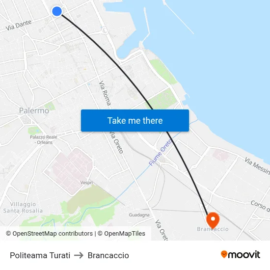 Politeama Turati to Brancaccio map
