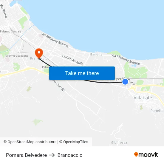 Pomara Belvedere to Brancaccio map