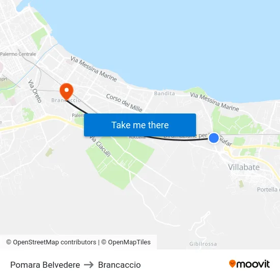 Pomara Belvedere to Brancaccio map