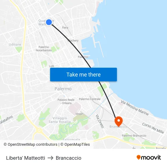 Liberta' Matteotti to Brancaccio map