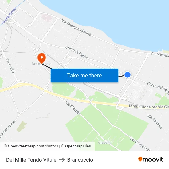 Dei Mille Fondo Vitale to Brancaccio map