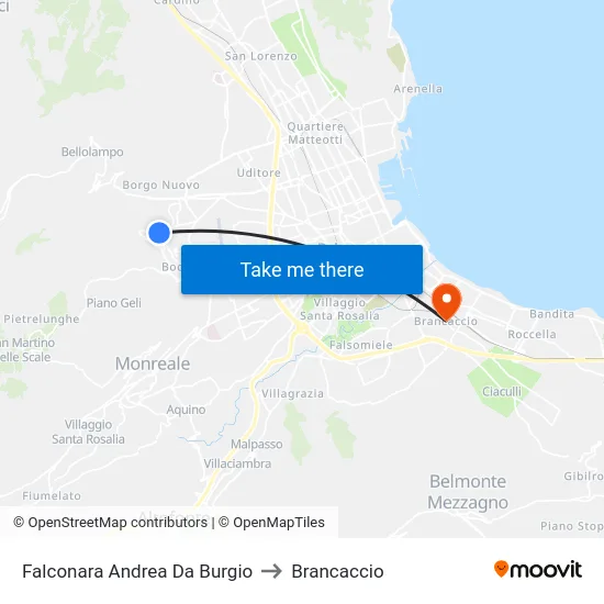 Falconara Andrea Da Burgio to Brancaccio map
