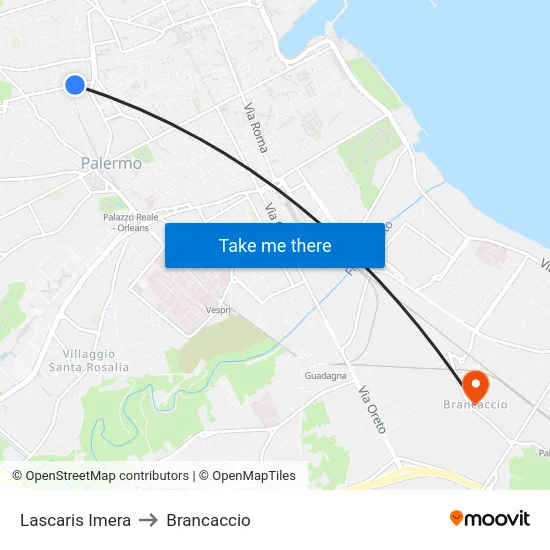 Lascaris Imera to Brancaccio map