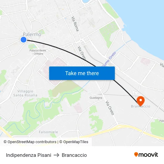 Indipendenza Pisani to Brancaccio map