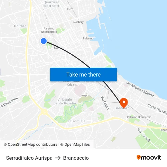 Serradifalco Aurispa to Brancaccio map