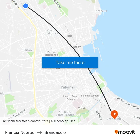 Francia Nebrodi to Brancaccio map