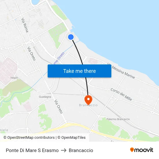 Sea Bridge S Erasmo to Brancaccio map