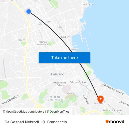 De Gasperi Nebrodi to Brancaccio map