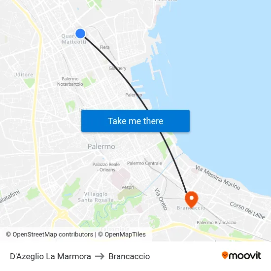 D'Azeglio La Marmora to Brancaccio map