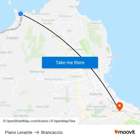 Piano Levante to Brancaccio map
