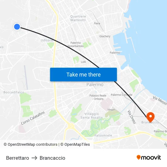 Berrettaro to Brancaccio map