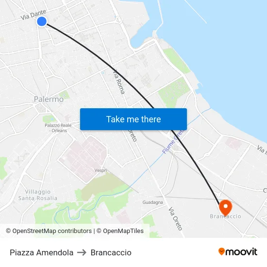 Piazza Amendola to Brancaccio map