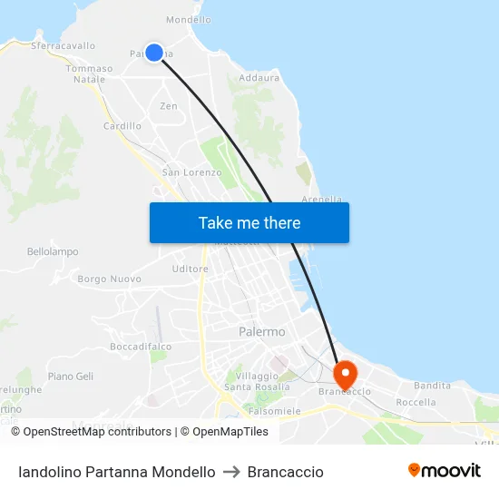 Iandolino Partanna Mondello to Brancaccio map