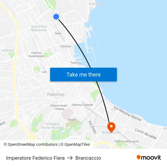 Imperatore Federico Fiera to Brancaccio map