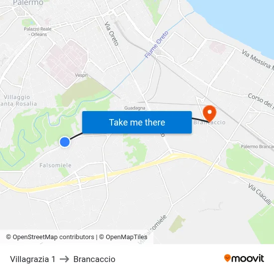 Villagrazia 1 to Brancaccio map