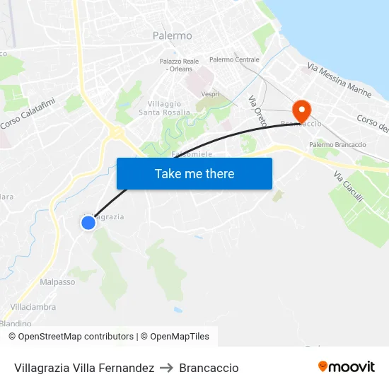 Villagrazia Villa Fernandez to Brancaccio map