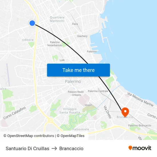 Santuario Di Cruillas to Brancaccio map