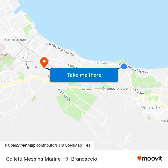 Galletti Messina Marine to Brancaccio map