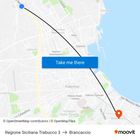Regione Siciliana Trabucco 3 to Brancaccio map