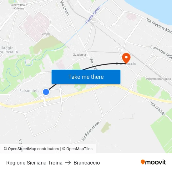 Sicilian Region Troina to Brancaccio map