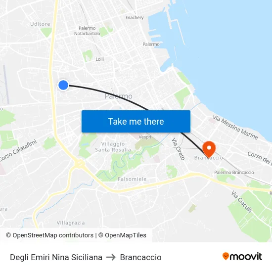 Degli Emiri Nina Siciliana to Brancaccio map