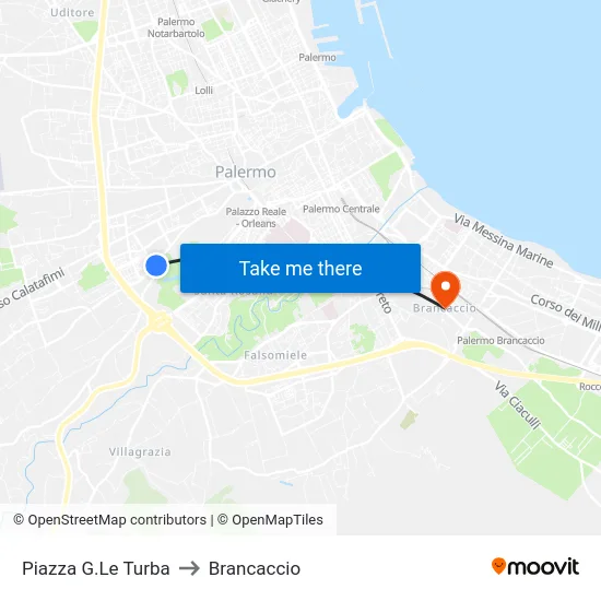 Piazza G.Le Turba to Brancaccio map