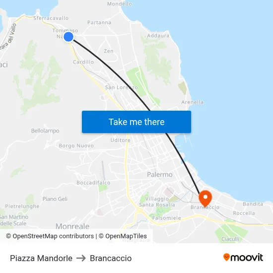 Mandorle Square to Brancaccio map