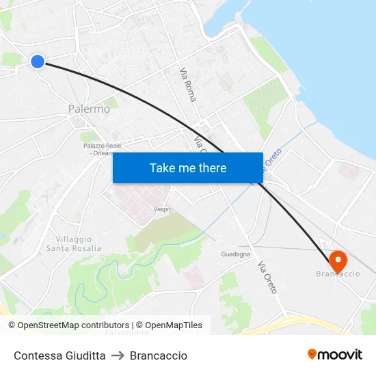 Contessa Giuditta to Brancaccio map