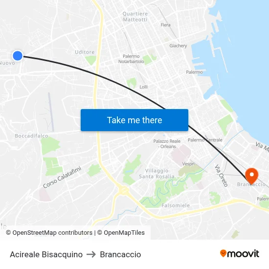 Acireale Bisacquino to Brancaccio map