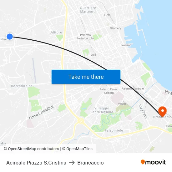 Acireale Santa Cristina Square to Brancaccio map