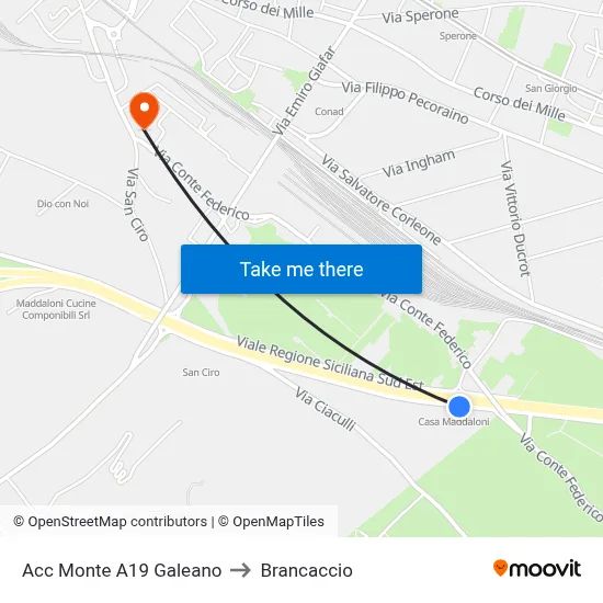Highway A19 Galeano Access to Brancaccio map
