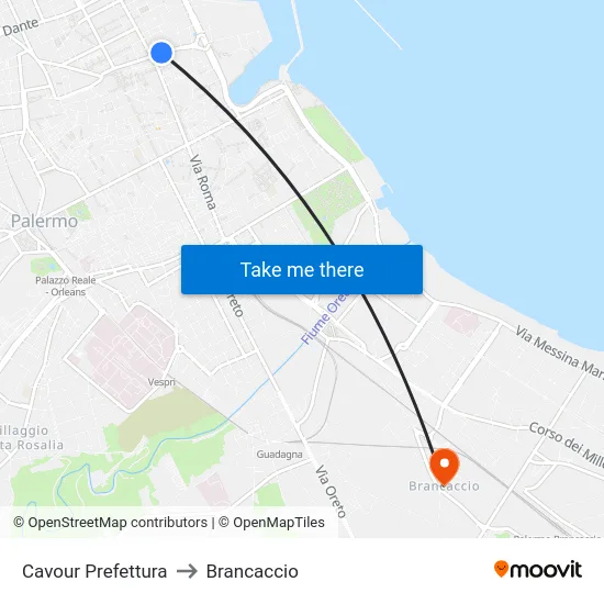 Cavour Prefettura to Brancaccio map