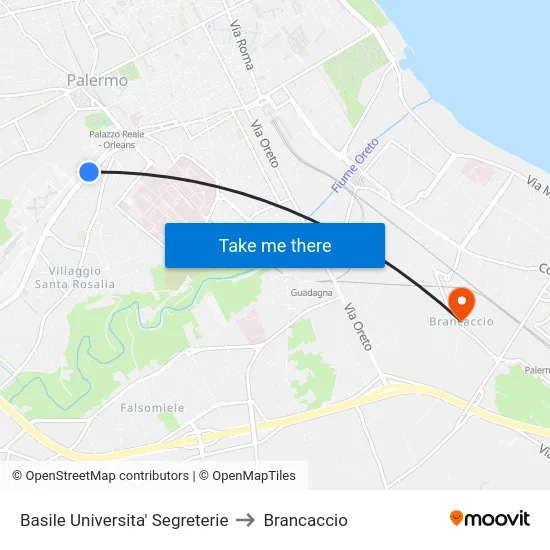 Basile University Offices to Brancaccio map