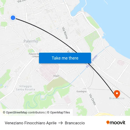 Veneziano Finocchiaro Aprile to Brancaccio map