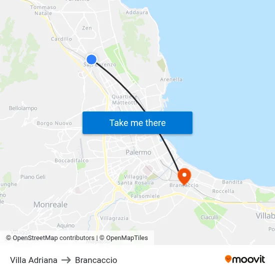 Villa Adriana to Brancaccio map