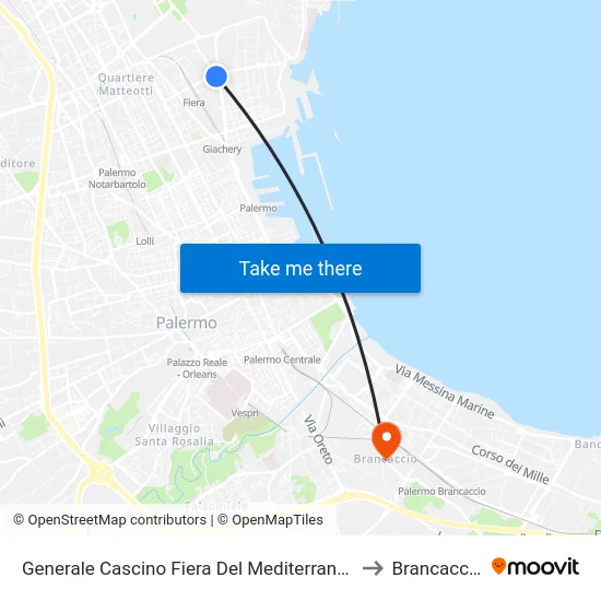Generale Cascino Fiera Del Mediterraneo to Brancaccio map