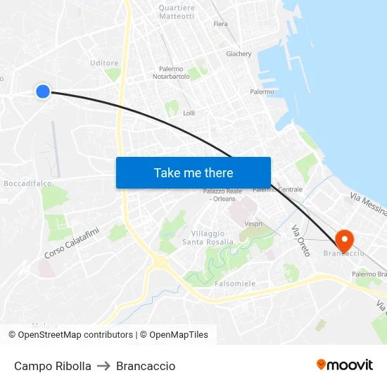 Campo Ribolla to Brancaccio map