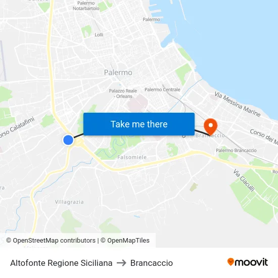 Altofonte Regione Siciliana to Brancaccio map