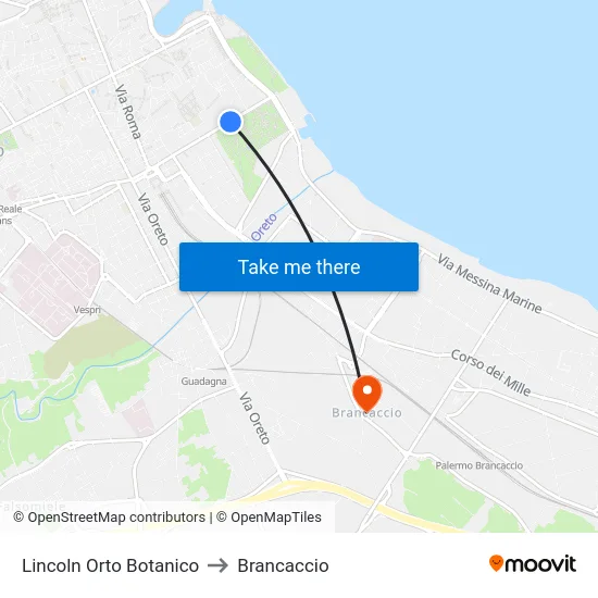 Lincoln Botanical Garden to Brancaccio map